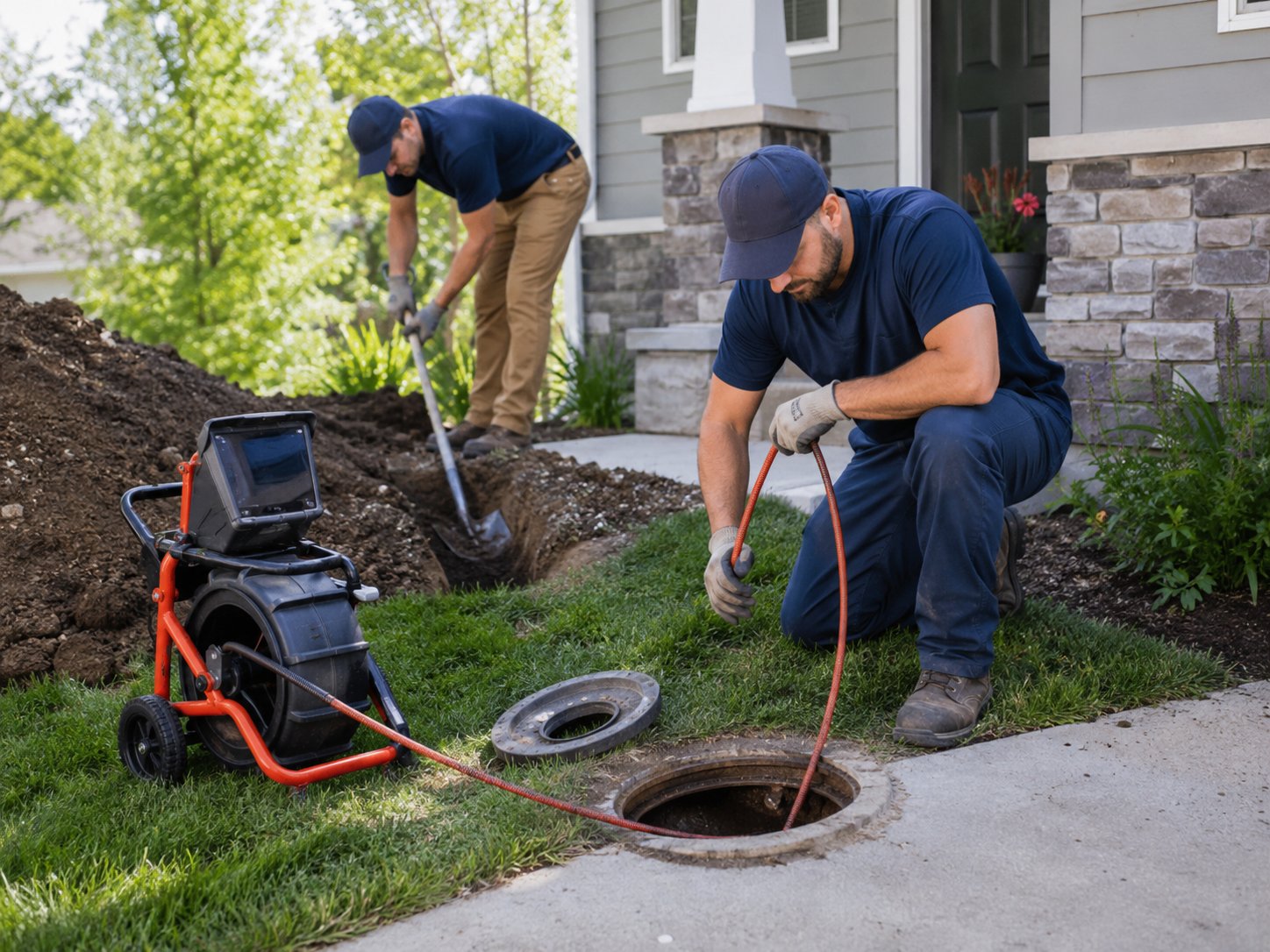 Flow Right crew performing sewer line camera inspection
