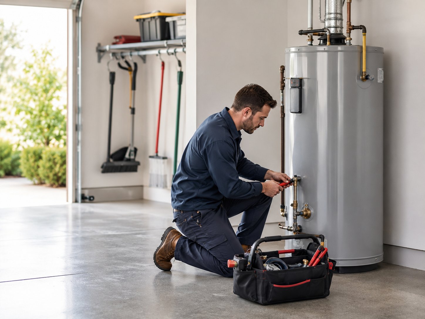 Flow Right plumber servicing a water heater